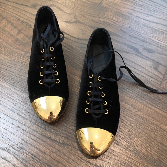 Giuseppe Zanotti Shoes - Giuseppe Zanotti velvet and gold cap toe oxfords